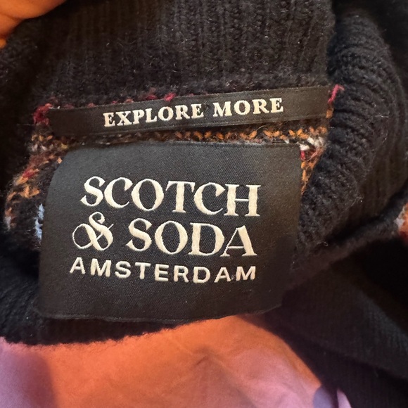 Scotch & Soda Black Merino Wool Turtleneck Sweater with Colorful Pattern - Picture 2 of 12